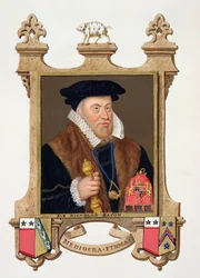 Porträtt av Sir Nicholas Bacon (1509-79) från "Memoirs of the Court of Queen Elizabeth", publicerad 1825 (wc och gouache på papper)